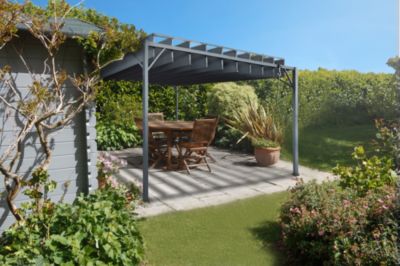 Pergola bioclimatique autoportée BAHIA 4x3m Toile Gris anthracite - Lames orientables