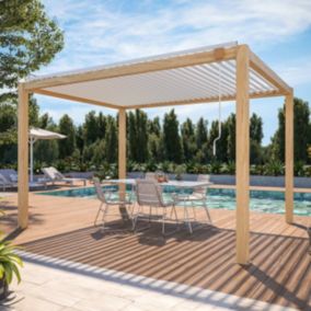 Pergola bioclimatique autoportée en bois blanc 3x4m + 1 store  Oviala