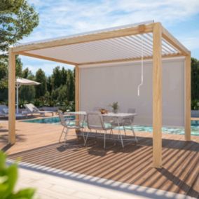 Pergola bioclimatique autoportée en bois blanc 3x4m + 1 store  Oviala