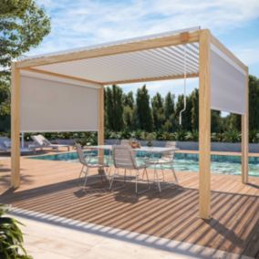 Pergola bioclimatique autoportée en bois blanc 3x4m + 2 stores  Oviala