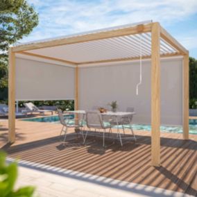 Pergola bioclimatique autoportée en bois blanc 3x4m + 2 stores  Oviala