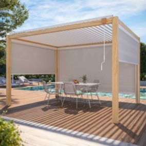 Pergola bioclimatique autoportée en bois blanc 3x4m + 3 stores  Oviala