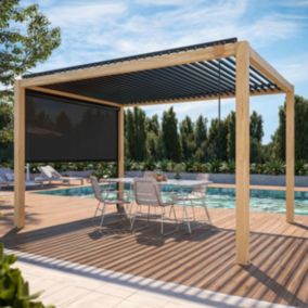 Pergola bioclimatique autoportée en bois noir 3x4m et 1 store  Oviala