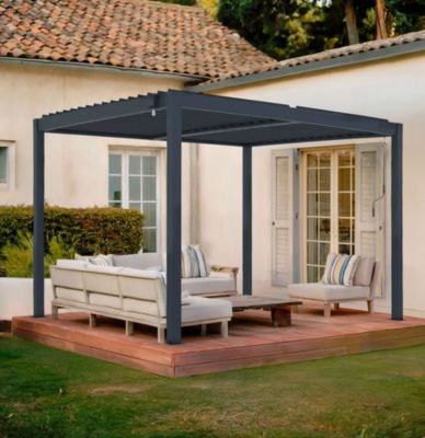 Pergola bioclimatique autoportée PIANA 3x2,5m aluminium gris - Lames orientables