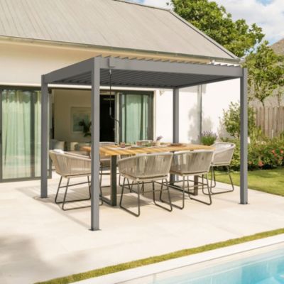 Pergola bioclimatique autoportée PIANA 3x2m aluminium taupe - Lames orientables