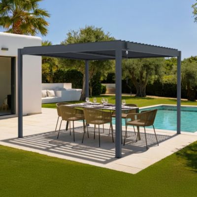 Pergola bioclimatique autoportée PIANA 3x3m aluminium gris - Lames orientables
