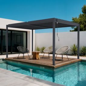 Pergola bioclimatique autoportée PIANA 4x3m aluminium gris - Lames orientables