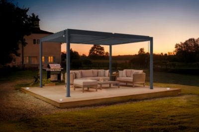 Pergola bioclimatique autoportée PIANA 4x3m aluminium gris - Lames orientables