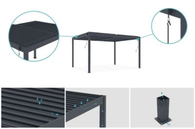 Pergola bioclimatique autoportée PIANA 4x3m aluminium gris - Lames orientables