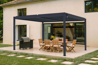 Pergola bioclimatique autoportée PIANA 4x3m aluminium gris - Lames orientables