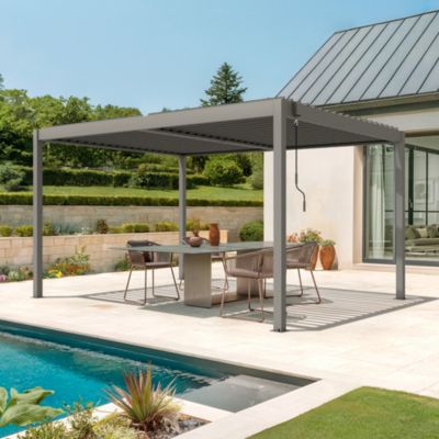 Pergola bioclimatique autoportée PIANA 4x3m aluminium taupe - Lames orientables