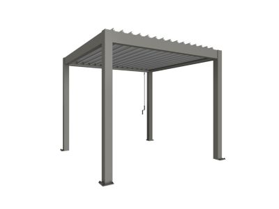 Pergola bioclimatique autoportante 3 x 3 acier gris lames orientables argent Biohort