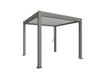 Pergola bioclimatique autoportante 3 x 3 acier gris lames orientables blanches Biohort