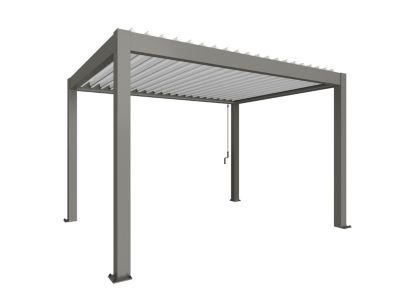 Pergola bioclimatique autoportante 4 x 3 cm manuelle acier gris lames orientable blanches Biohort