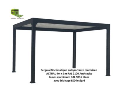 Pergola bioclimatique autoportante Actual motorisée aluminium noir sablé Green Outside 4 x 3 m