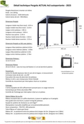 Pergola bioclimatique autoportante Actual motorisée aluminium noir sablé Green Outside 4 x 3 m