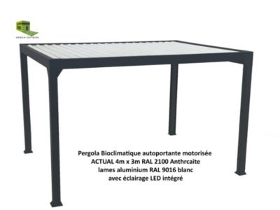Pergola bioclimatique autoportante Actual motorisée aluminium noir sablé Green Outside 4 x 3 m