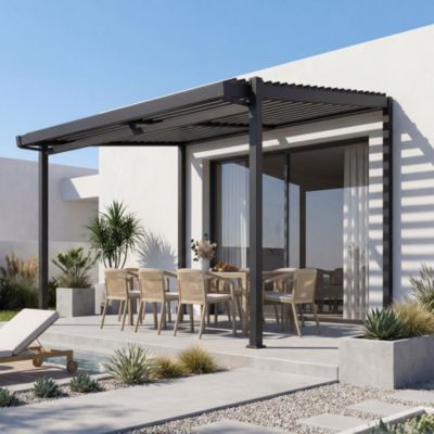 Pergola bioclimatique autoportante aluminium et acier gris Fred 4 x 3 m toit incliné