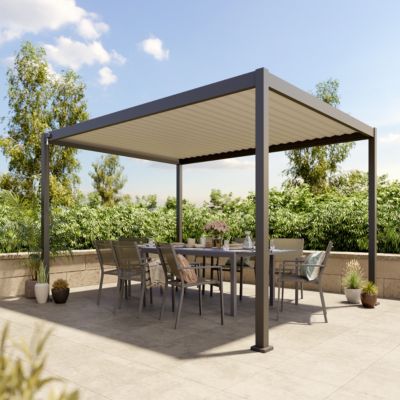 Pergola bioclimatique autoportante aluminium et acier gris Samiel 4x3 m