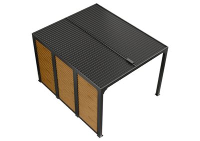 Pergola bioclimatique autoportante aluminium + ventelles latérales imitation bois 3 m x 3,6 m 10,80m² Habrita