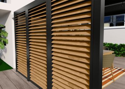 Pergola bioclimatique autoportante aluminium + ventelles latérales imitation bois 3 m x 3,6 m 10,80m² Habrita