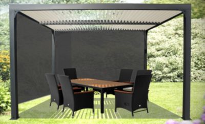 Pergola bioclimatique autoportante Habrita aluminium 3,6 x 3 m gris anthracite + 2 rideaux manuels 3,6 m