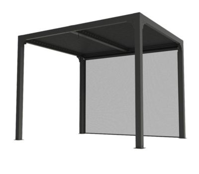 Pergola bioclimatique autoportante Habrita aluminium 3 x 2,4 m gris anthracite + rideau manuel 3 m