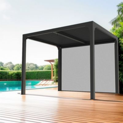 Pergola bioclimatique autoportante Habrita aluminium 3 x 2,4 m gris anthracite + rideau manuel 3 m