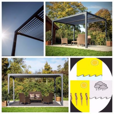 Pergola bioclimatique autoportante manuelle aluminium Habrita PER3630BI gris 3,60 x 3 m
