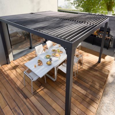 Pergola bioclimatique autoportante manuelle aluminium Habrita PER3630BI gris 3,60 x 3 m