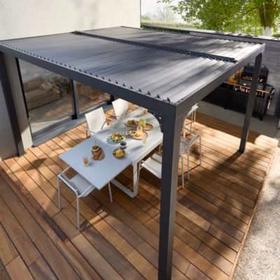 Pergola bioclimatique autoportante manuelle aluminium Habrita PER3630BI gris 3,60 x 3 m