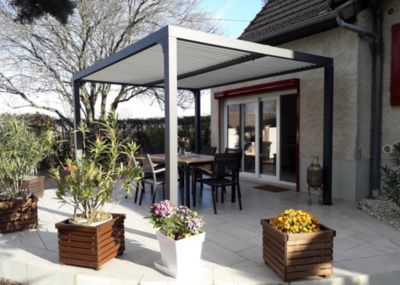 Pergola bioclimatique autoportante manuelle aluminium Habrita PER3630BIW gris et écru 3,60 x 3 m