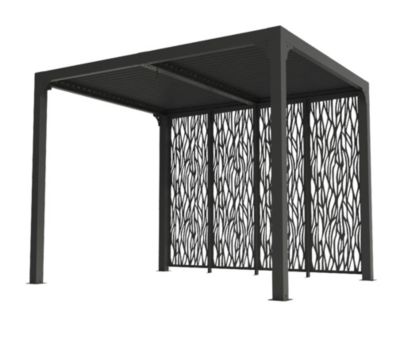 Pergola bioclimatique autoportante manuelle aluminium Habrita PER3630MBI gris 2,40 x 3 m avec 1 côté moucharabieh 4 gris