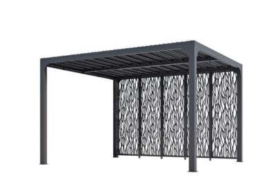 Pergola bioclimatique autoportante manuelle aluminium Habrita PER36M30BI gris 3,60 x 3 m avec 1 côté moucharabieh gris