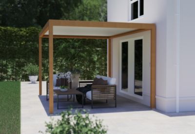 Pergola bioclimatique autoportante manuelle Salto Alumin'home aluminium aspect bois - 4 x 3 m