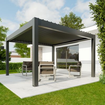 Pergola bioclimatique autoportante motorisée aluminium 4ALU Vali 4 x 4 m gris anthracite 7016 avec LED