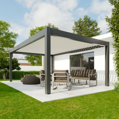 Pergola bioclimatique autoportante motorisée aluminium 4ALU Vali 4 x 6 m gris anthracite 7016 lames blanches avec LED
