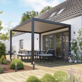 Pergola bioclimatique autoportante motorisée aluminium Breva coloris gris Klikstrom 3 x 4 m