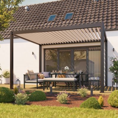 Pergola bioclimatique autoportante motorisée aluminium Breva coloris gris Klikstrom 3 x 4 m