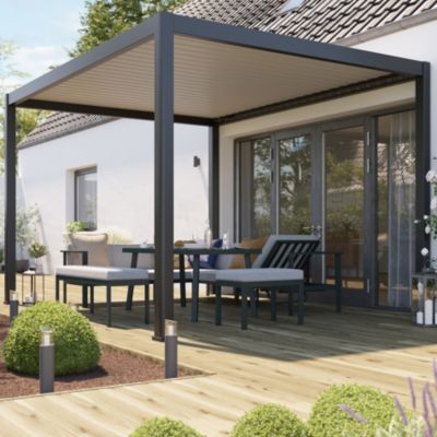 Pergola bioclimatique autoportante motorisée aluminium Breva coloris gris Klikstrom 3 x 4 m