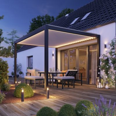 Pergola bioclimatique autoportante motorisée aluminium Breva coloris gris Klikstrom 3 x 4 m