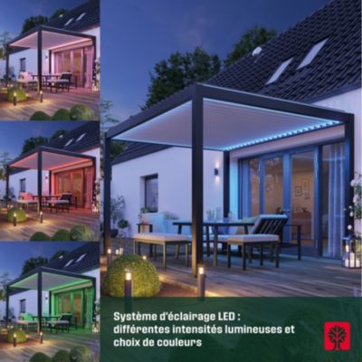 Pergola bioclimatique autoportante motorisée aluminium Breva coloris gris Klikstrom 3 x 4 m