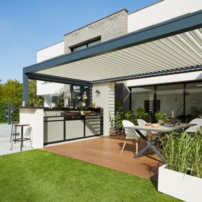Pergola bioclimatique autoportante motorisée aluminium Oviedo gris 6 x 3 m
