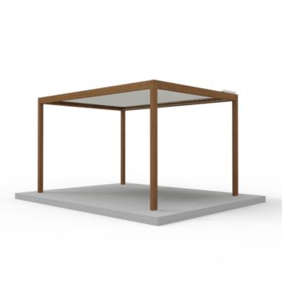 Pergola bioclimatique autoportante motorisée Salto Alumin'home aluminium aspect bois - 3 x 4 m avec LED intégrés