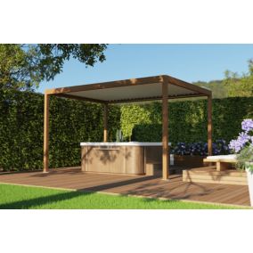 Pergola bioclimatique autoportante motorisée Salto Alumin'home aluminium aspect bois - 3 x 4 m avec LED intégrés