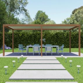 Pergola bioclimatique autoportante motorisée Salto Alumin'home aluminium aspect bois - 3 x 6 m avec LED intégrés