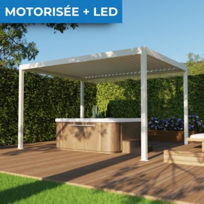 Pergola bioclimatique autoportante motorisée Salto Alumin'home aluminium blanc - 3 x 4 m avec LED intégrés