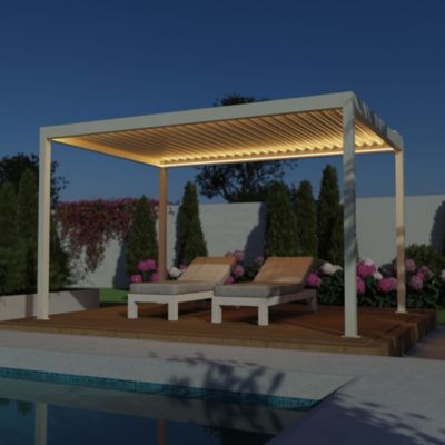 Pergola bioclimatique autoportante motorisée Salto Alumin'home aluminium blanc - 3 x 4 m avec LED intégrés