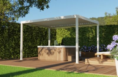 Pergola bioclimatique autoportante motorisée Salto Alumin'home aluminium blanc - 3 x 4 m avec LED intégrés