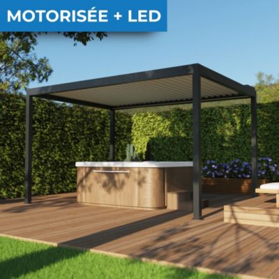 Pergola bioclimatique autoportante motorisée Salto Alumin'home aluminium gris foncé RAL 7016 - 3 x 4 m avec LED intégrés